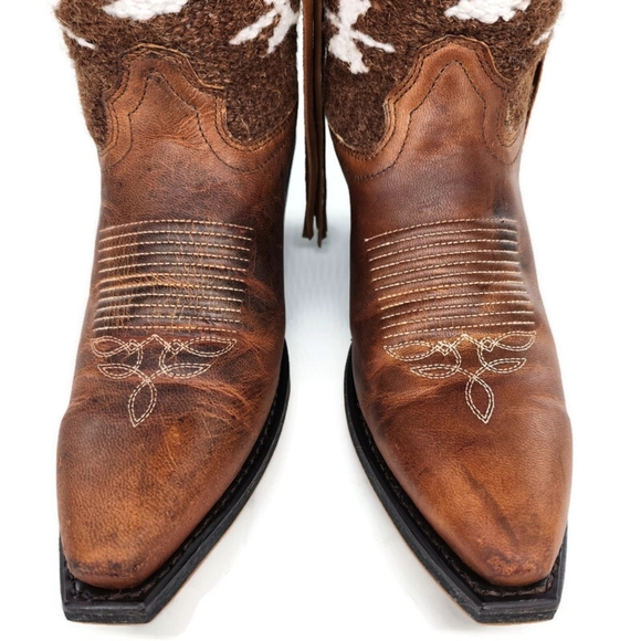 Laredo Bailey Honey Brown Leather Woven Southwestern Print Western Cowboy Boots - Picture 5 of 15